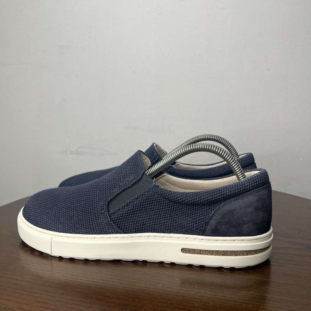 Birkenstock Oswego Shoes Men's 10 Blue White Canvas Comfort Slip On Sneaker